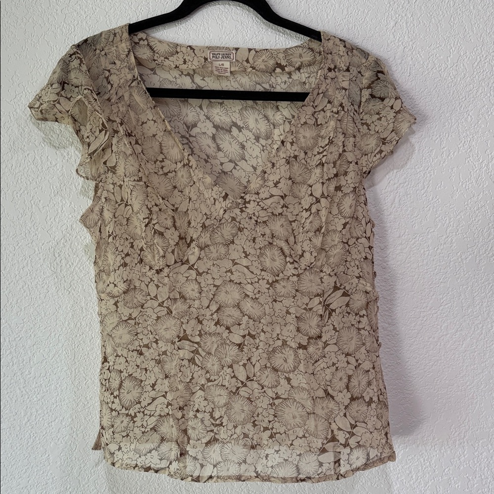 Vintage Ralph Lauren Floral V-Neck Blouse in Cream